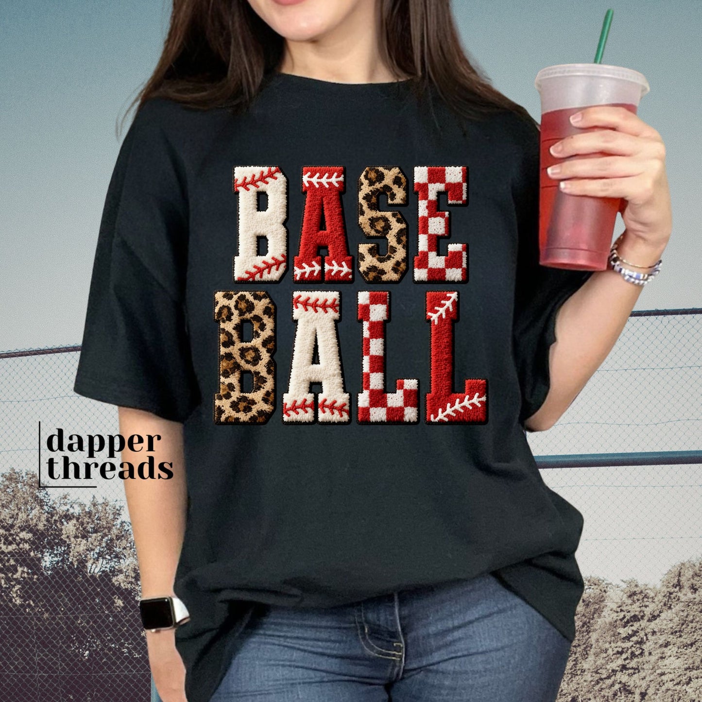Baseball Leopard Faux Chenille Tee