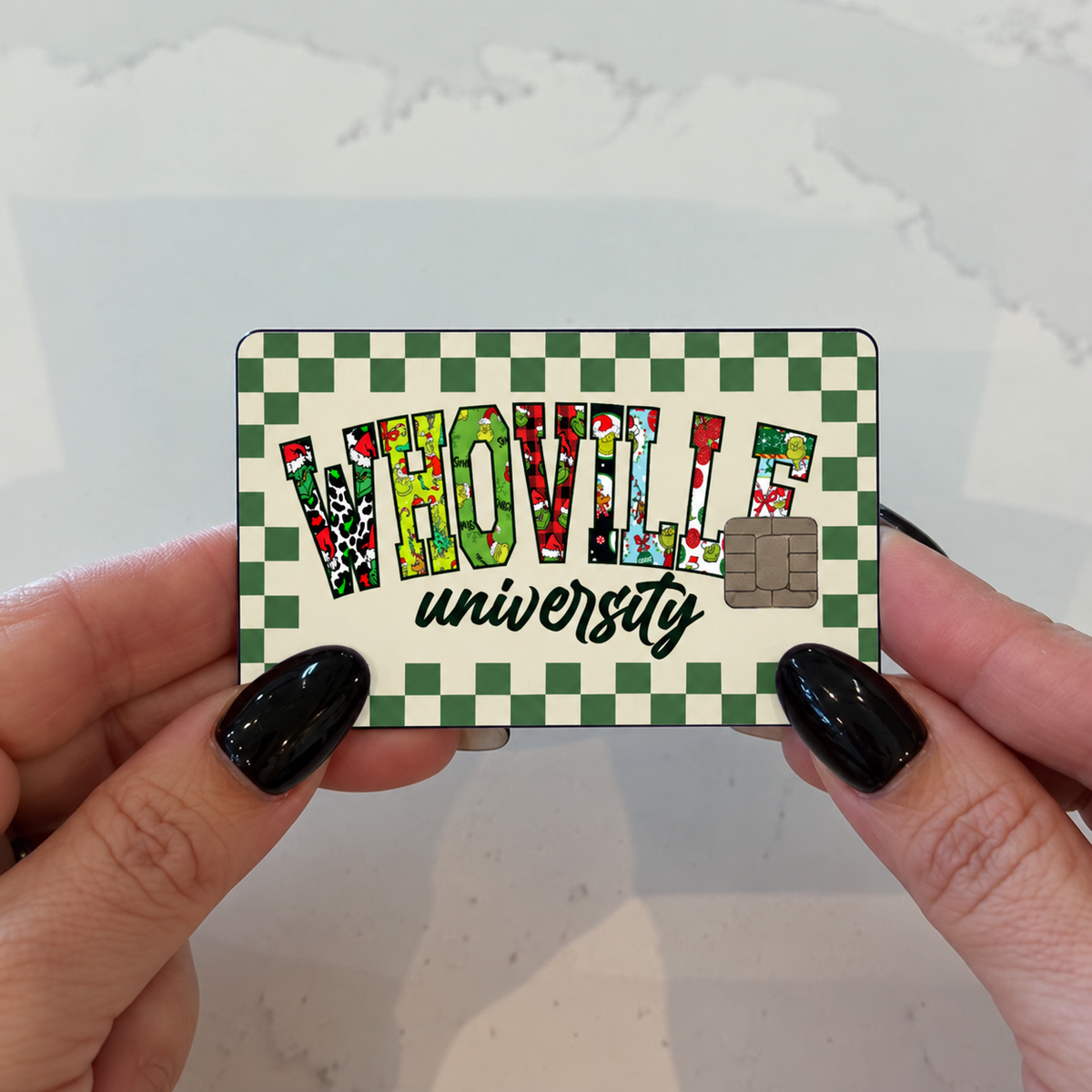 Who Ville University Green Checkered Credit Card Skin
