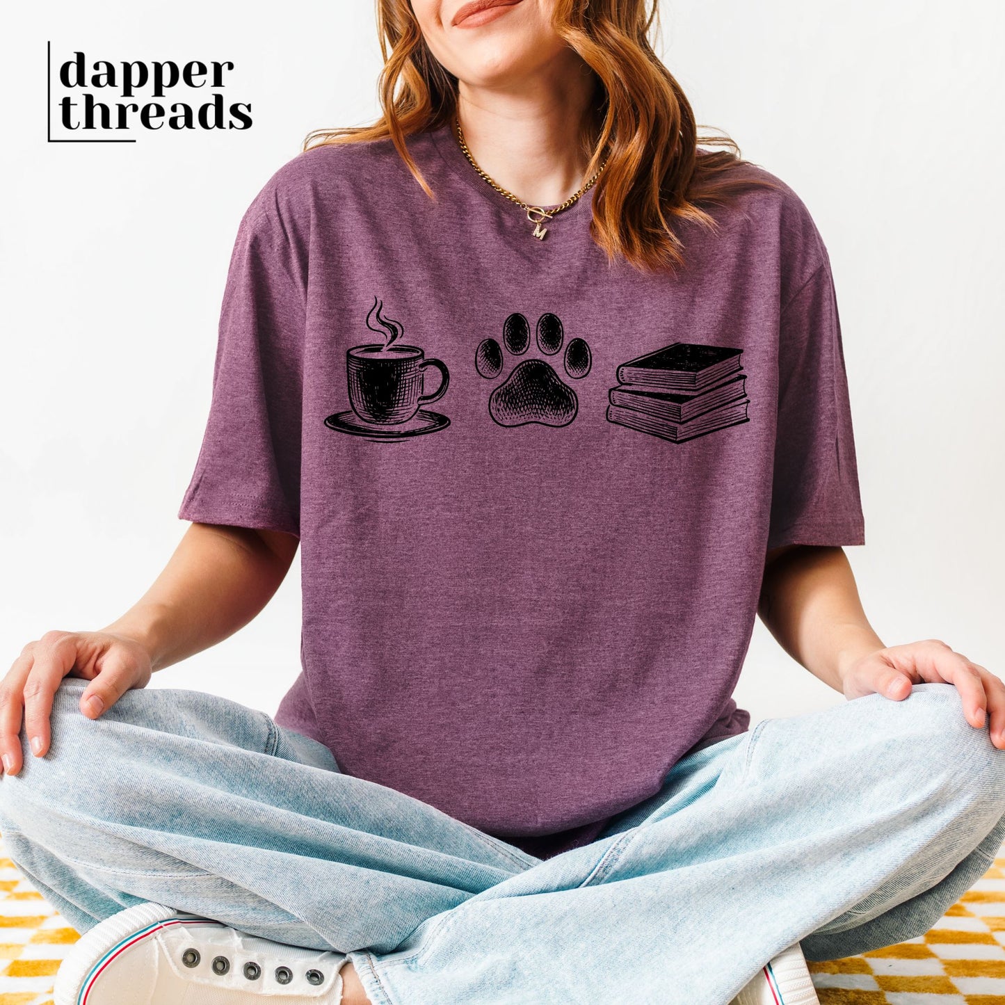 Coffee Dogs Books Doodles Tee