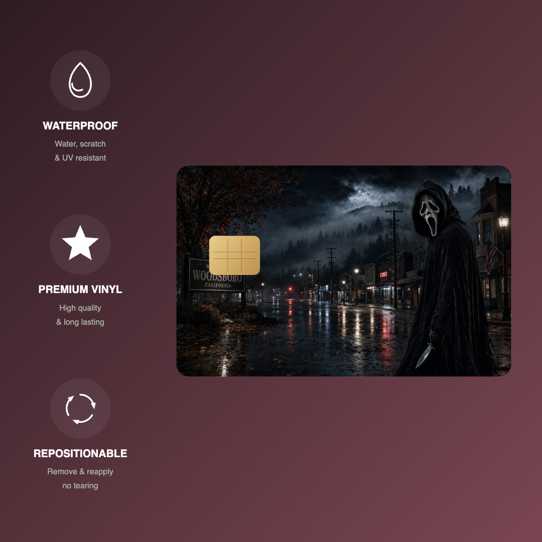 Ghostface Welcome to Woodsboro Credit Card Skin - FREE SHIPPING
