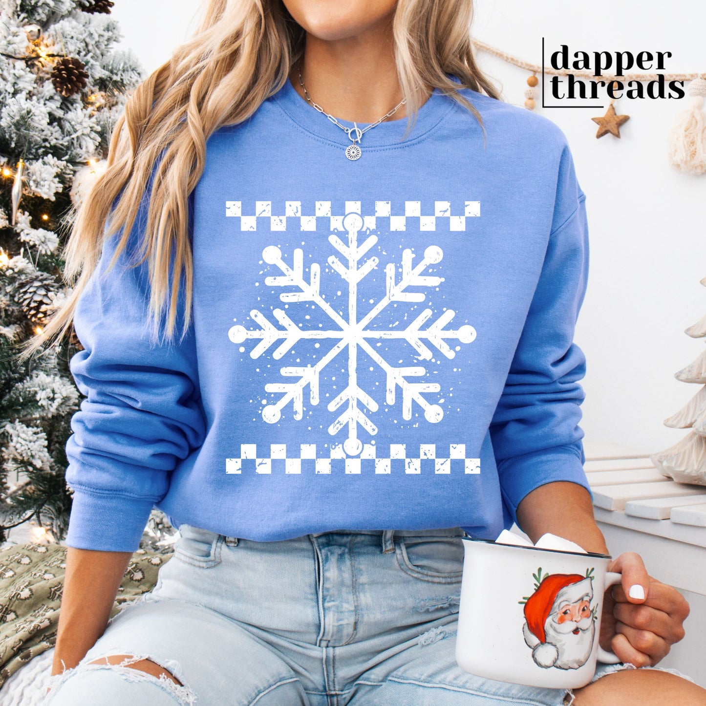 Distressed Checkered Snowflake Sweatshirt