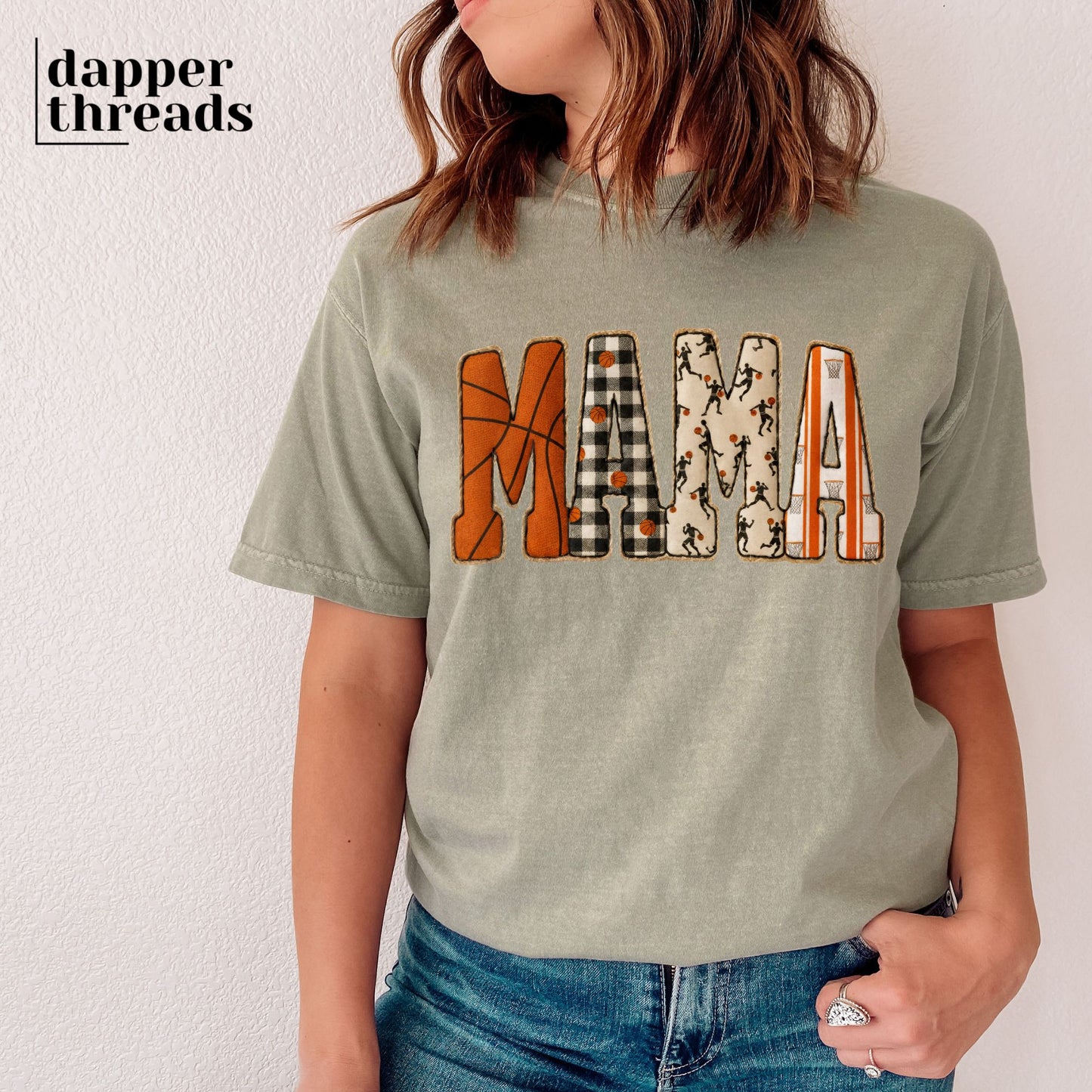 Faux Embroidery Basketball Mama Tee