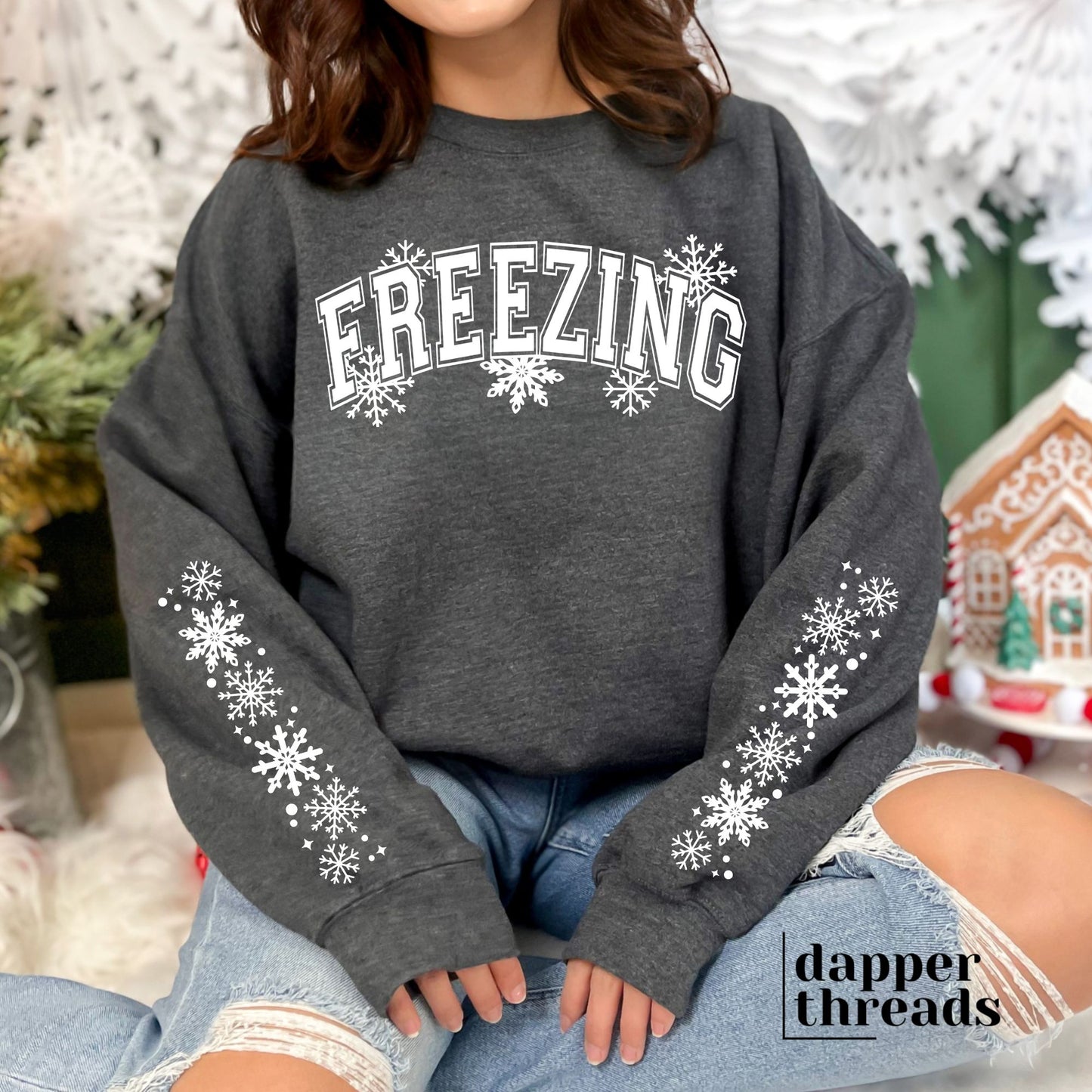 Freezing With Snowflake Sleeve Accents Sweatshirt