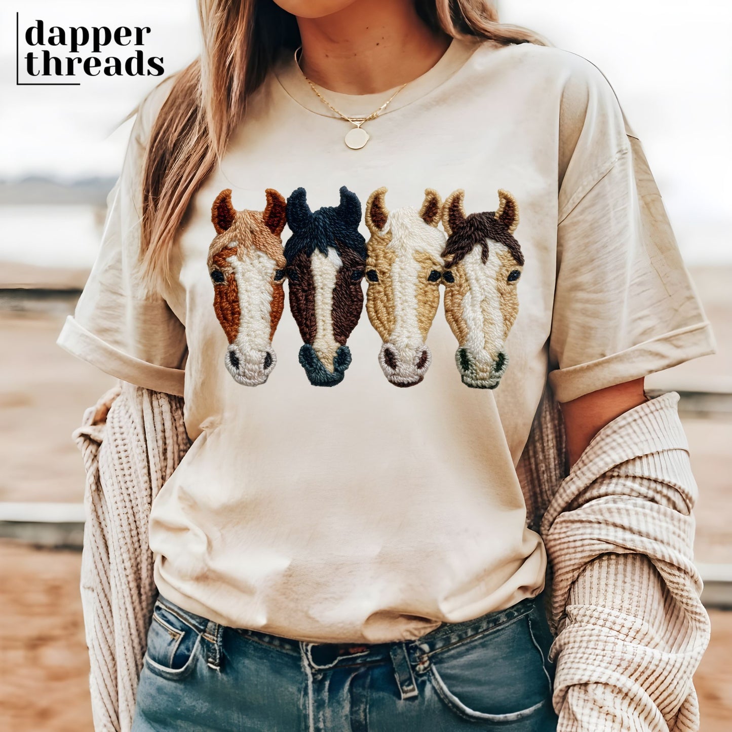 Horse Heads Faux Yarn Tee