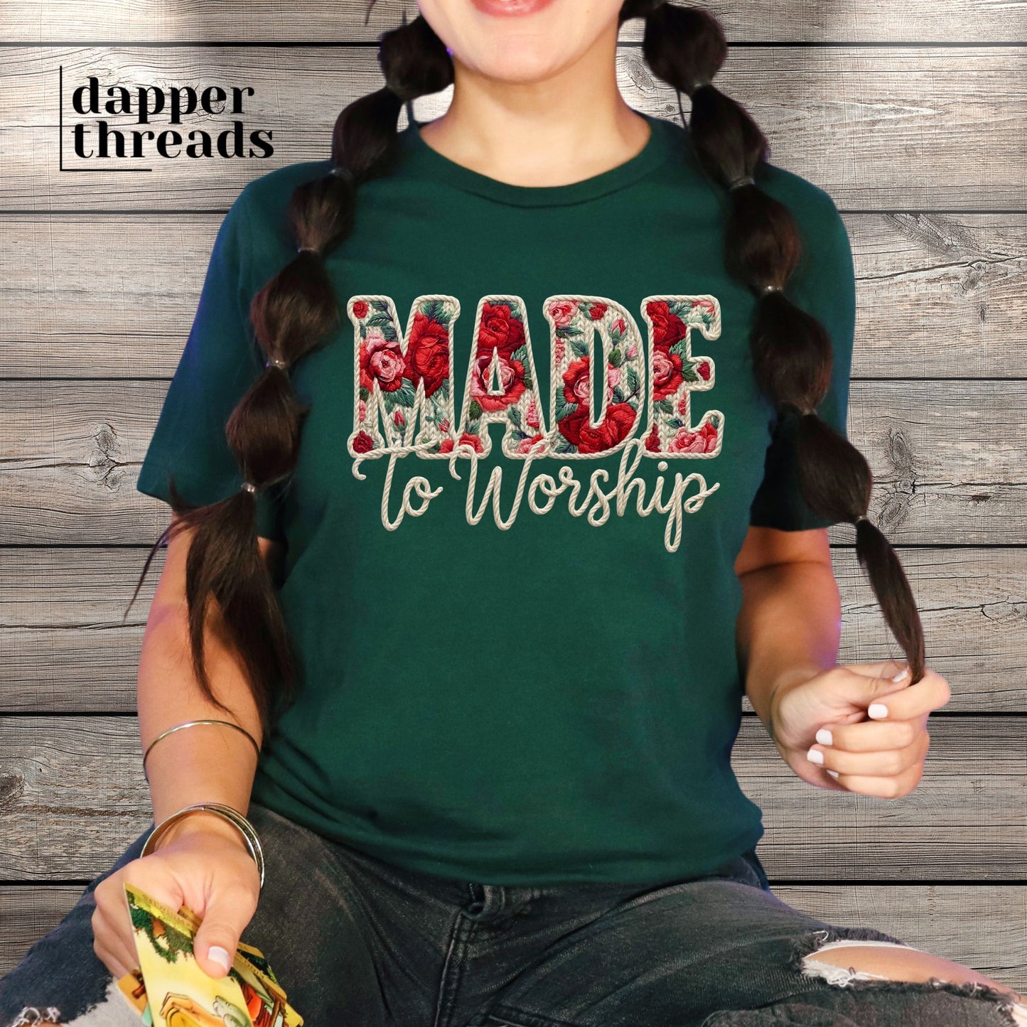 Made To Worship Roses Faux Yarn Tee