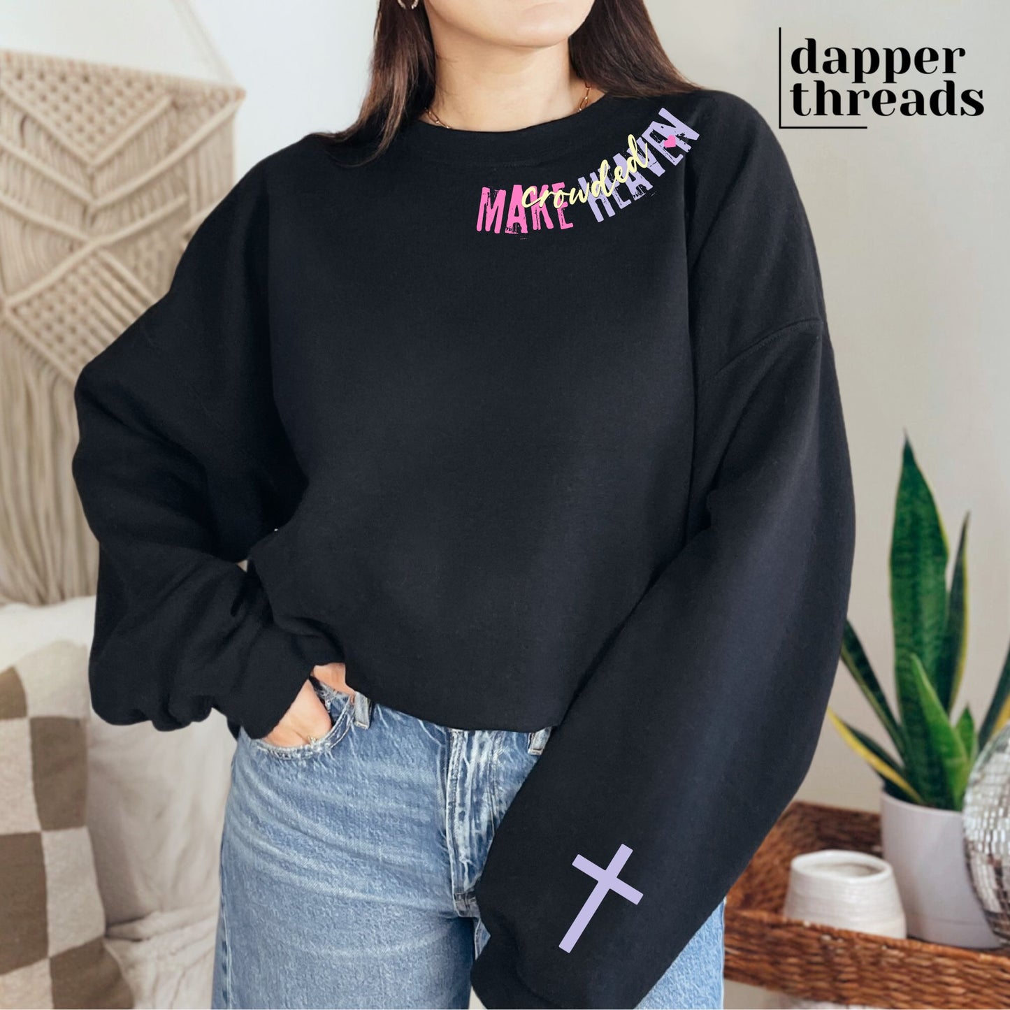 Make Heaven Crowded Collar With Sleeve Accent Sweatshirt