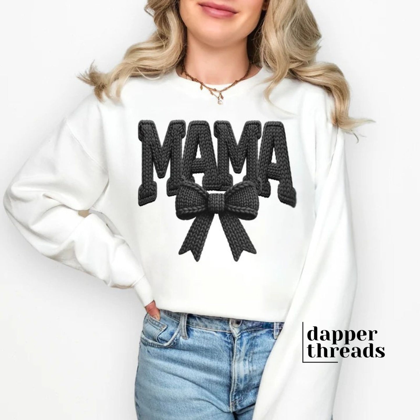 Mama Bow Faux Yarn Sweatshirt
