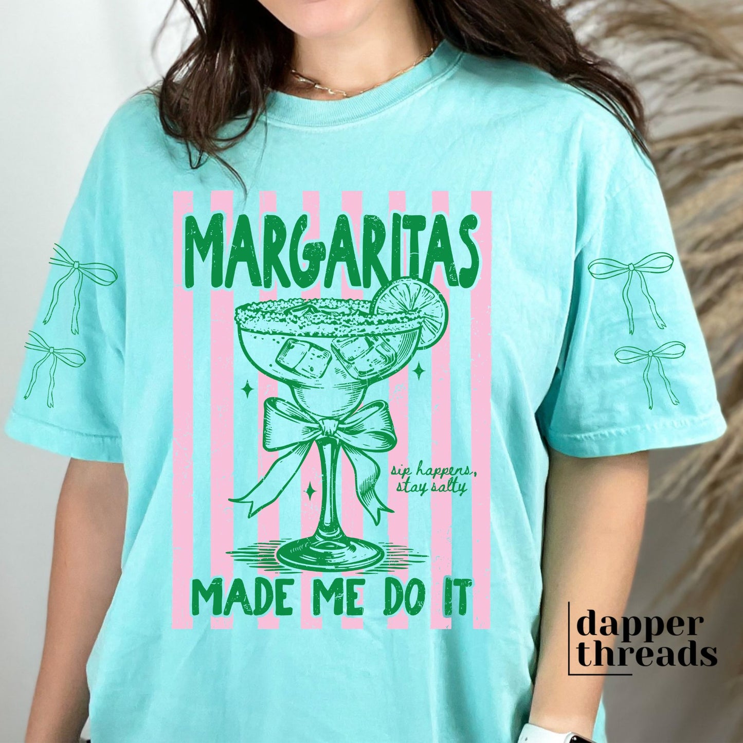 Margaritas Made Me Do It With Sleeve Accents Tee
