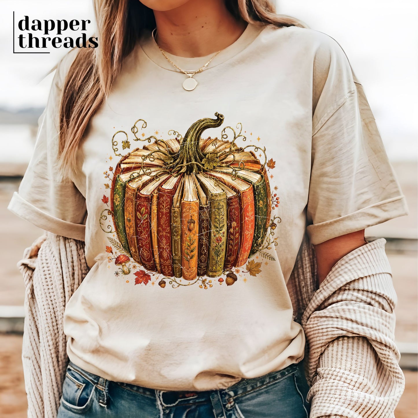 Ornate Fall Book Pumpkin Tee