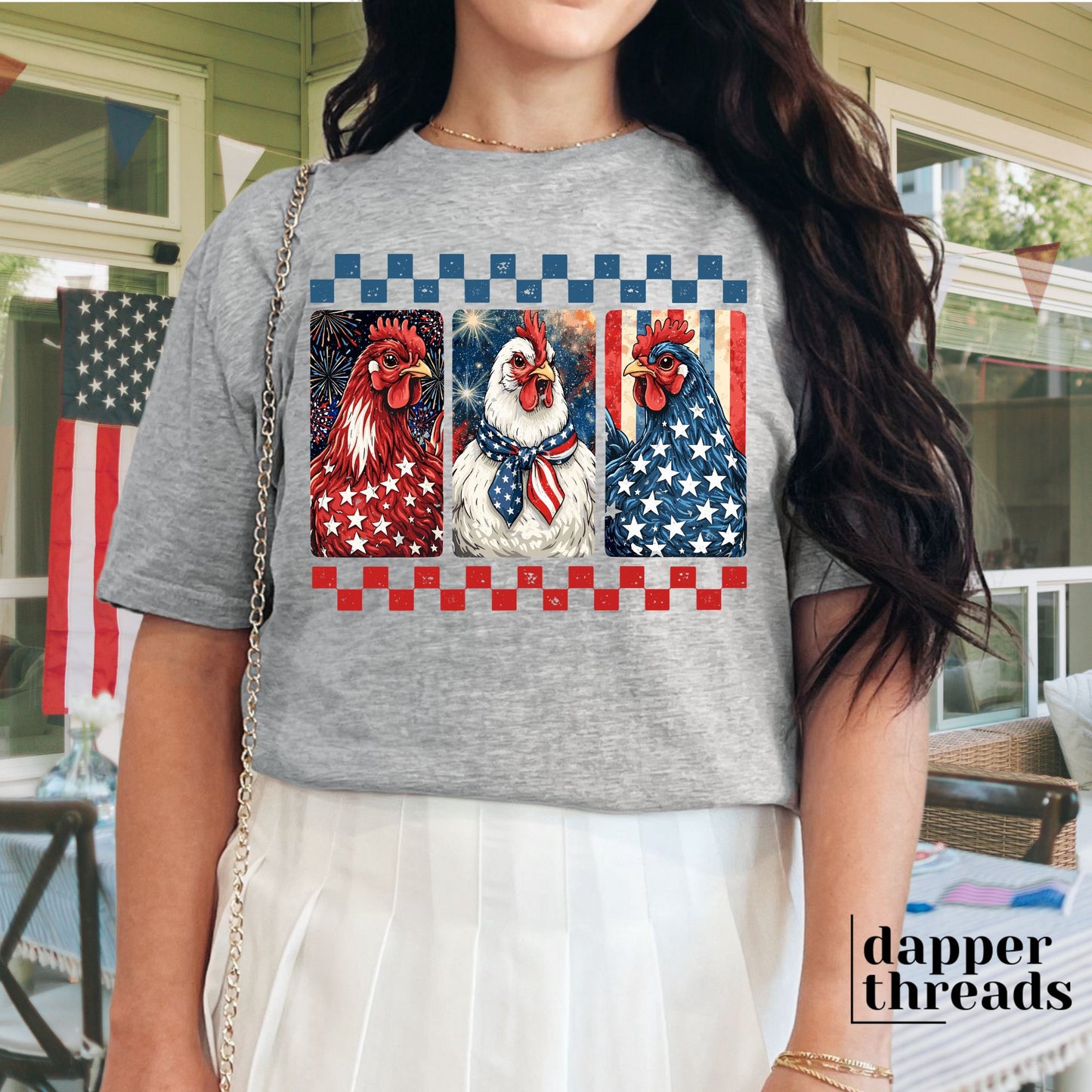 Patriotic Checkered Chickens Tee