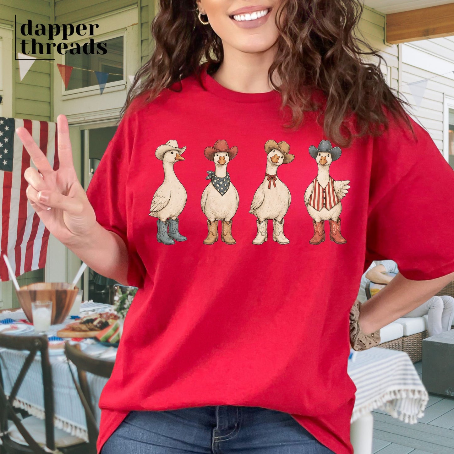 Patriotic Western Geese Tee