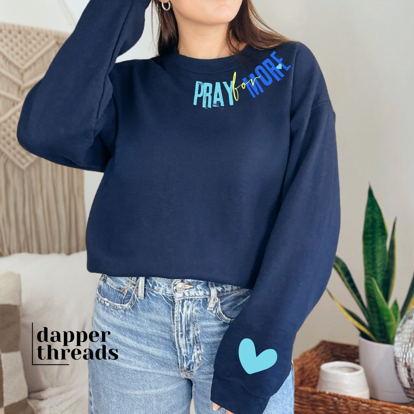 Pray For More Collar With Sleeve Accent Sweatshirt
