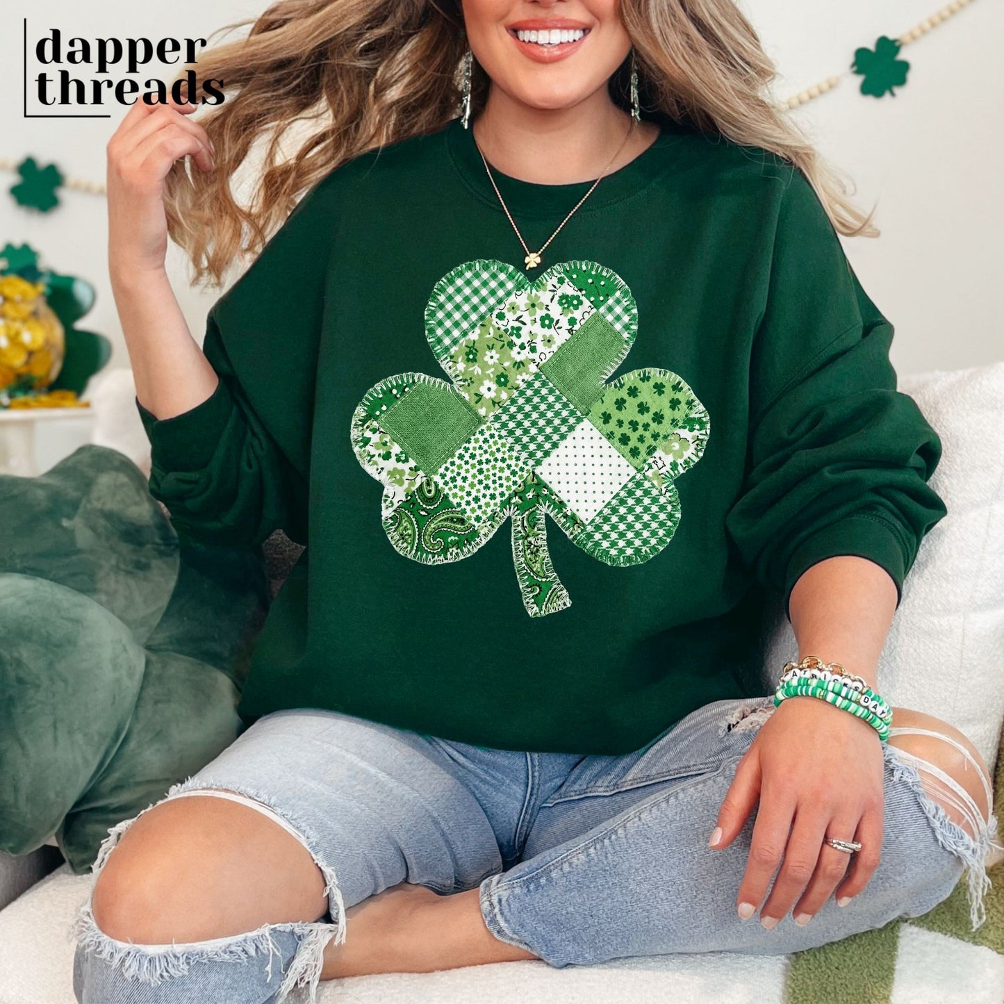 Shamrock Patchwork Faux Embroidery Sweatshirt