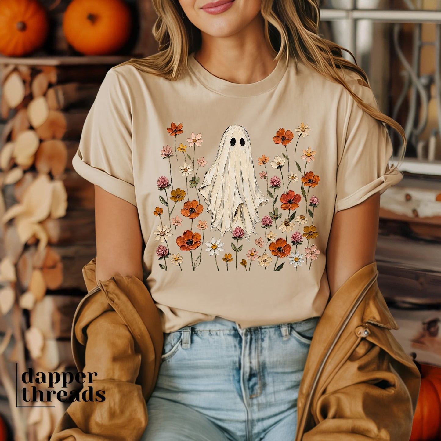 Wildflower Field Ghost Faux Painted Tee