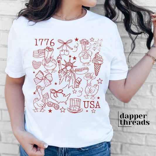 1776 Patriotic Goose Collage Tee