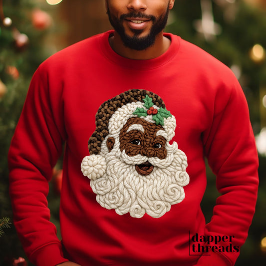African American Santa Faux Yarn Sweatshirt
