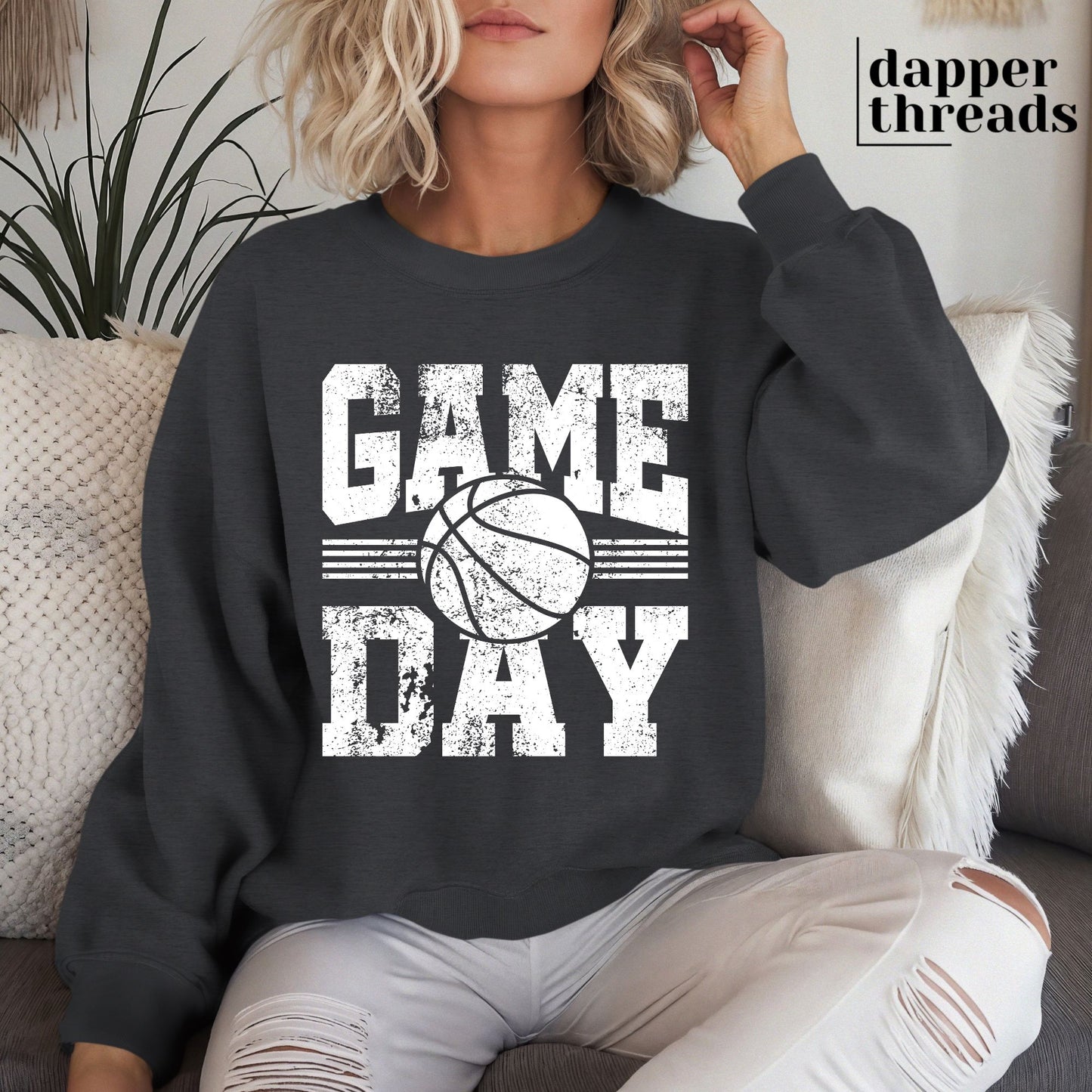 Basketball Game Day Varsity Grunge Sweatshirt