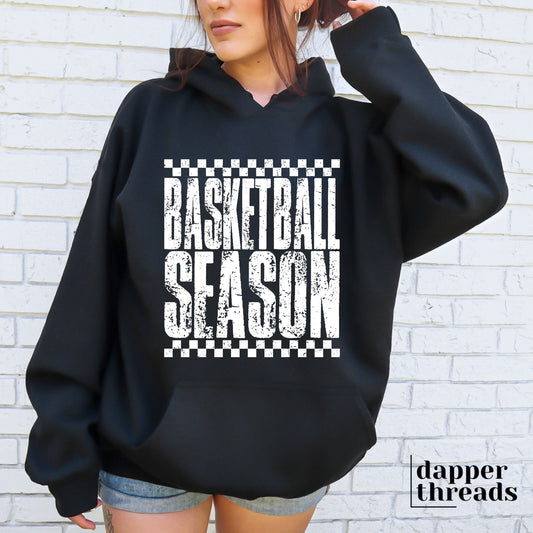 Basketball Season Distressed Checkered Hoodie