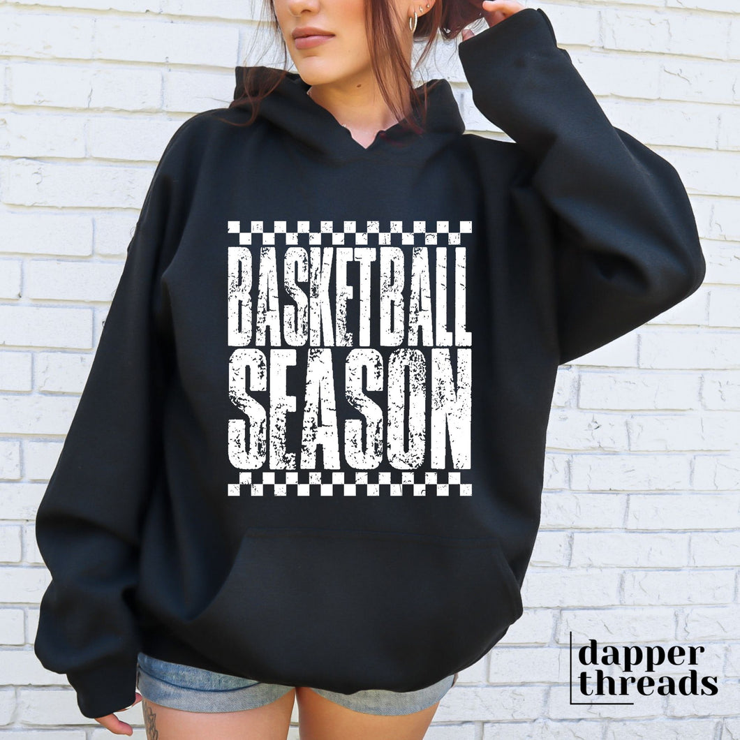 Basketball Season Distressed Checkered Hoodie