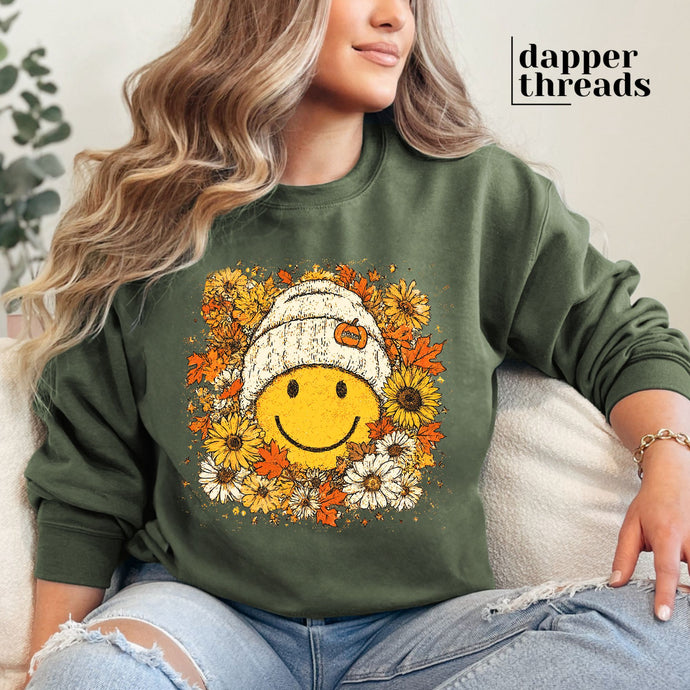 Boho Fall Beanie Smile Sweatshirt