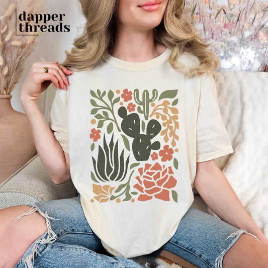 Boho Floral Cactus Neutrals Tee