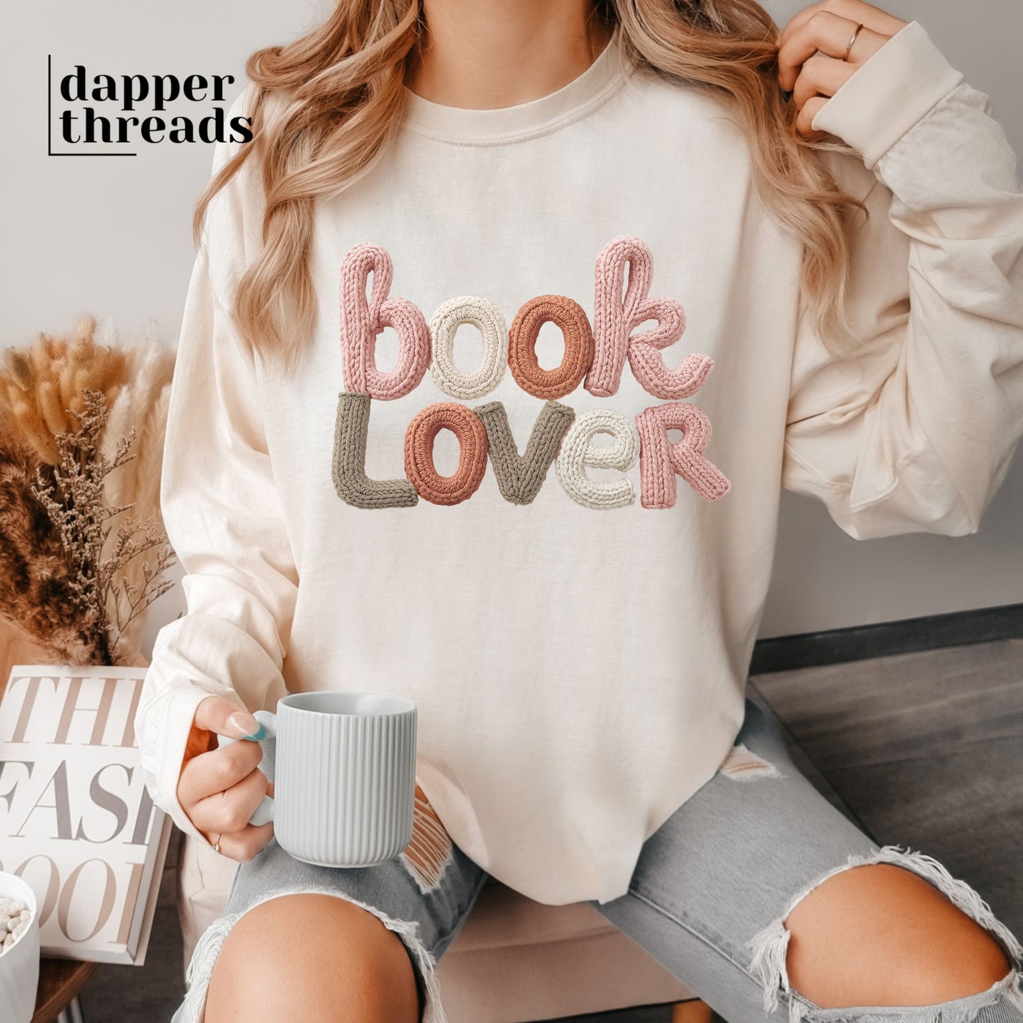 Book Lover Neutral Faux Yarn Long Sleeve Tee