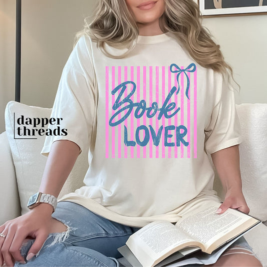 Book Lover Stripes Pink And Blue Tee