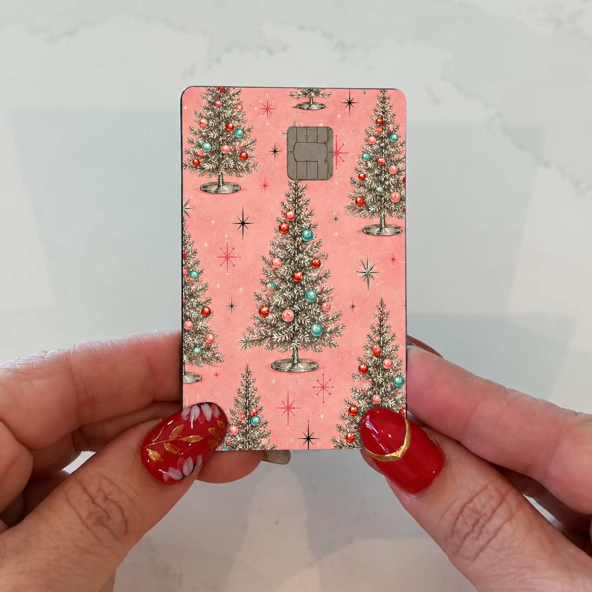 Silver Retro Christmas Tree Credit Card Skin
