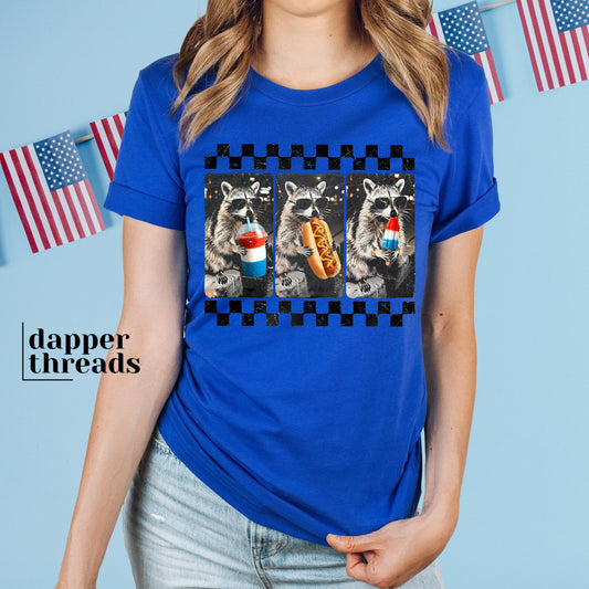 Checkered Patriotic Snack Raccoon Tee