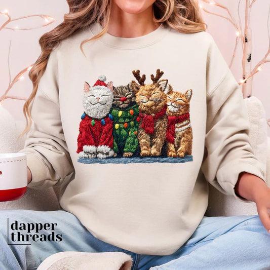 Christmas Cat Cuddles Faux Yarn Sweatshirt