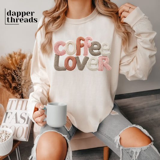 Coffee Lover Neutral Faux Yarn Long Sleeve Tee