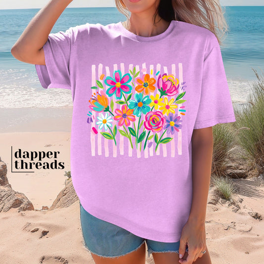 Colorful Wildflowers Stripes Tee
