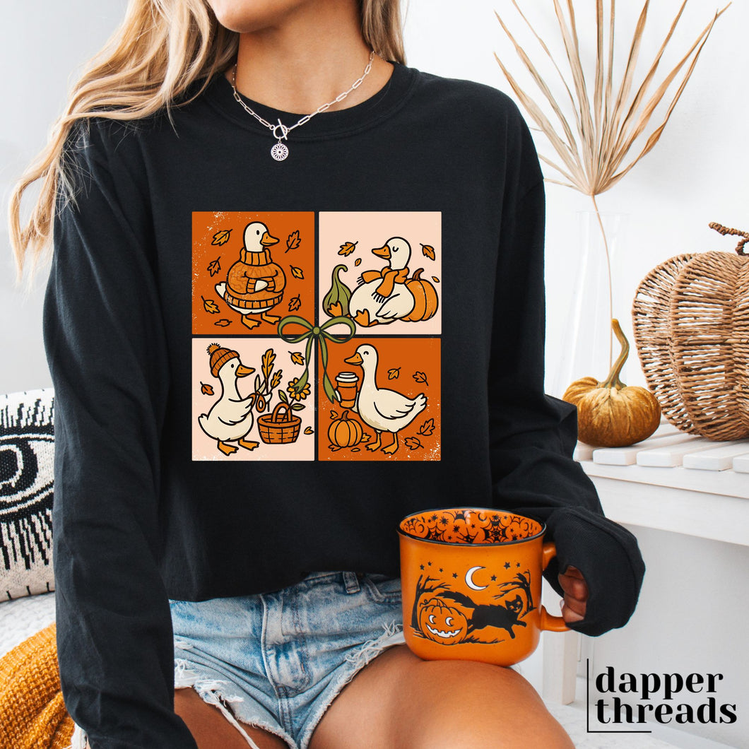 Cozy Fall Goose Grid Long-Sleeve Tee