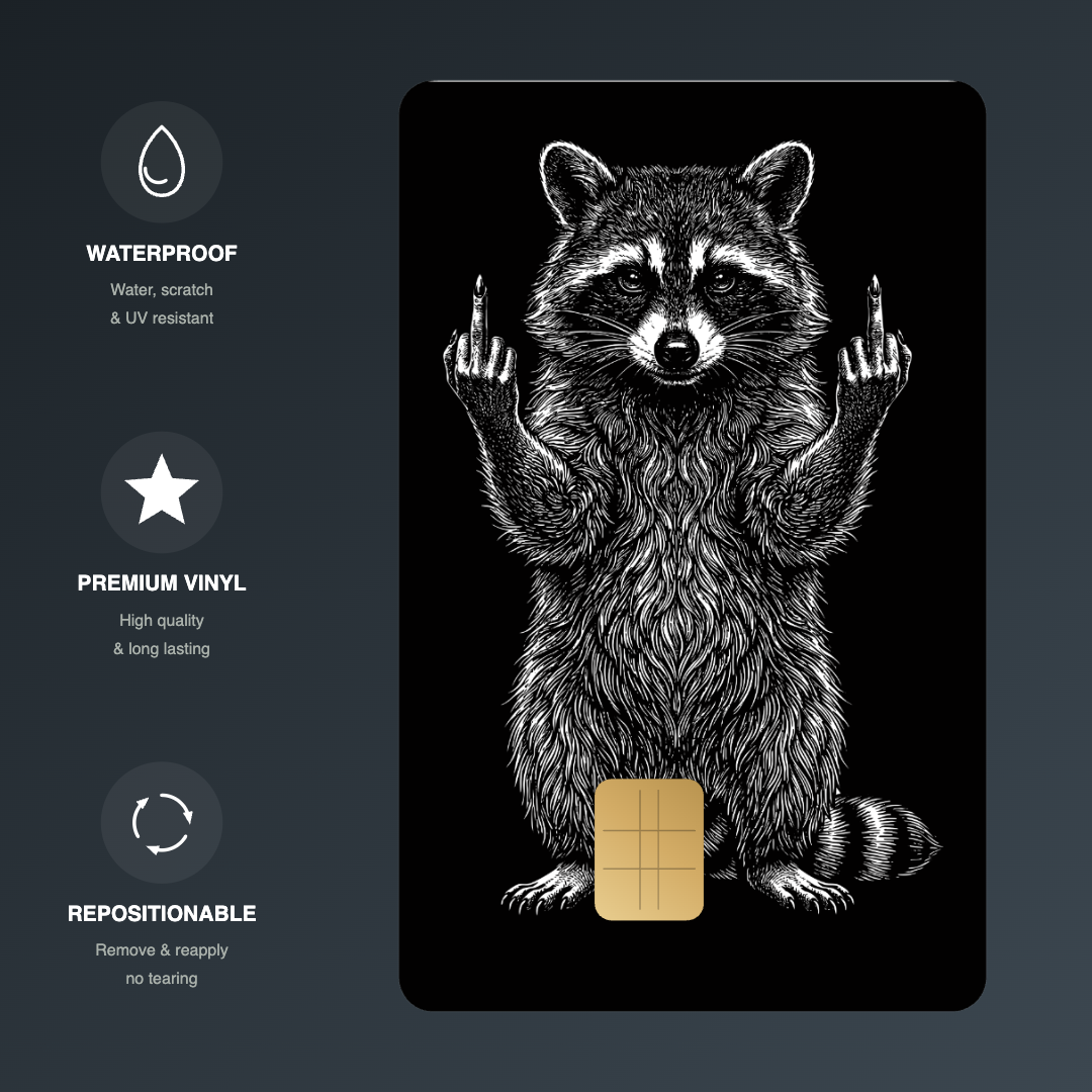 Raccoon Middle Finger Credit Card Skin - FREE SHIPPING