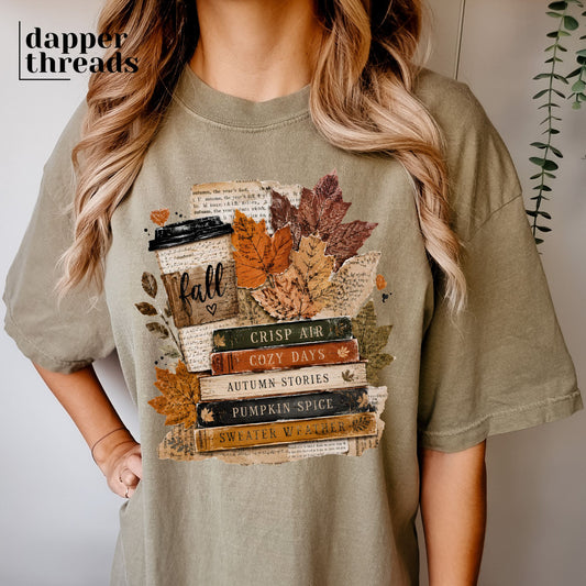 Fall Leaves Book Stack Tee