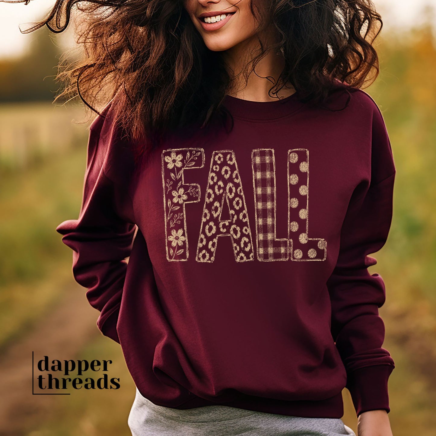 Fall Mixed Pattern Sketch Sweatshirt