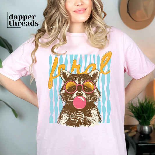 Feral Raccoon Bubble Gum Stripes Tee