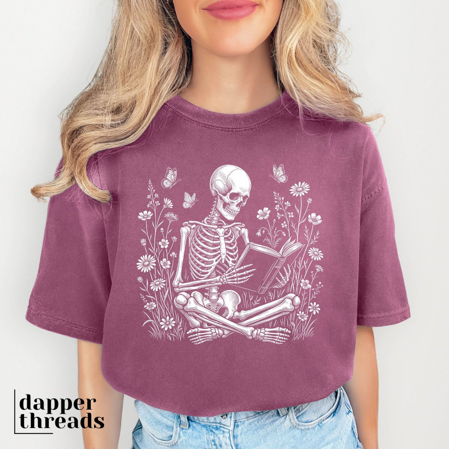 Floral Reading Skeleton Tee