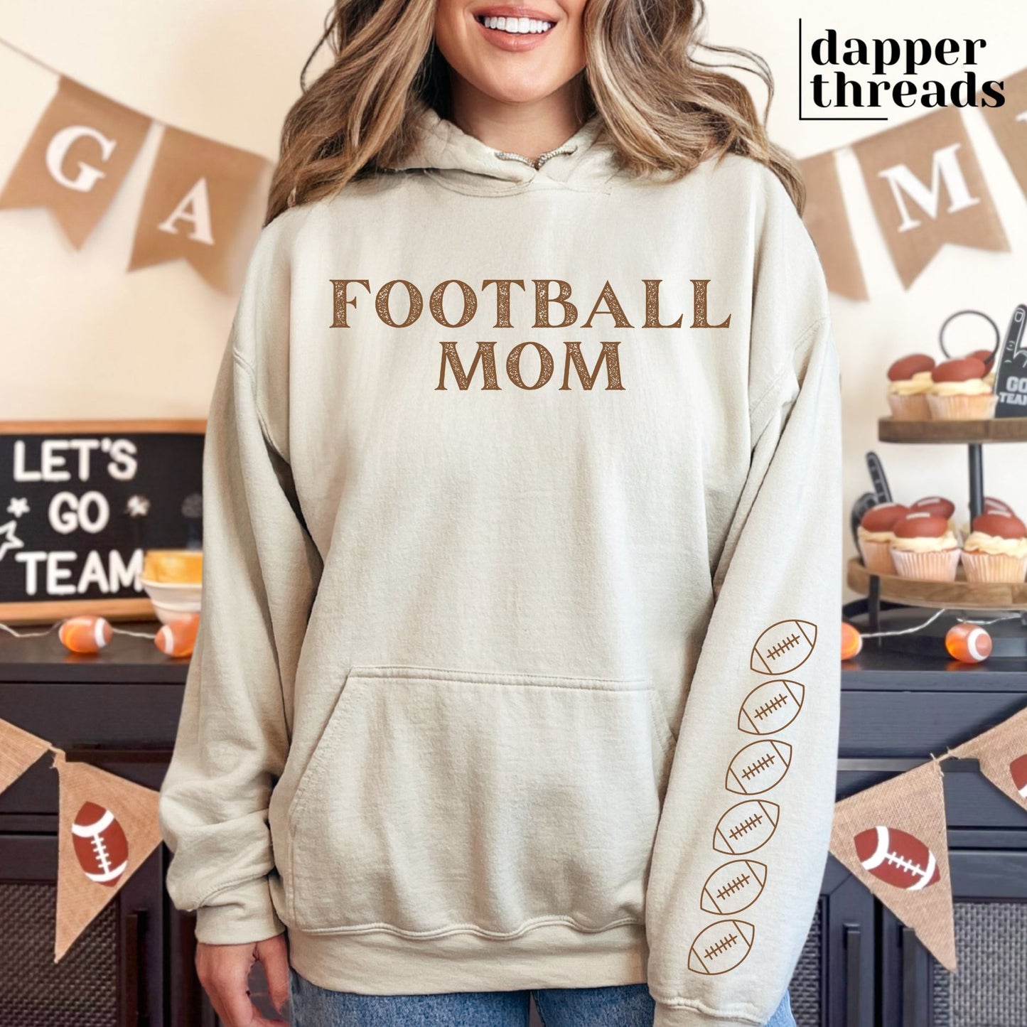 Football Mom With Sleeve Accents Hoodie