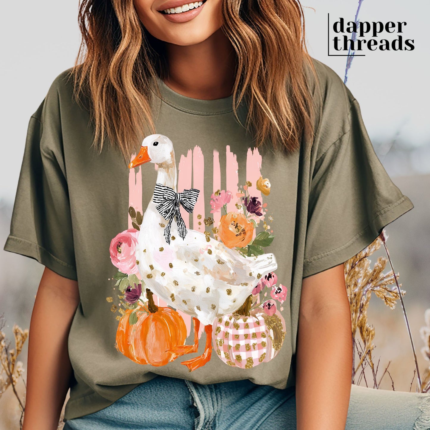 Girly Fall Goose Stripes Tee