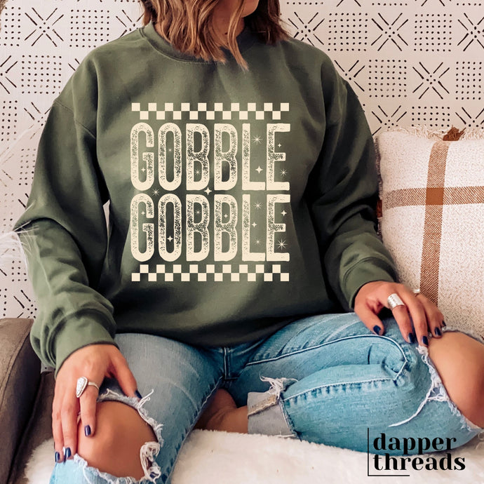 Gobble Gobble Distressed Checkered Sweatshirt