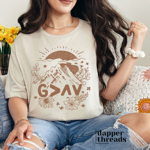 God Is Greater Mountain Sunrise Tee