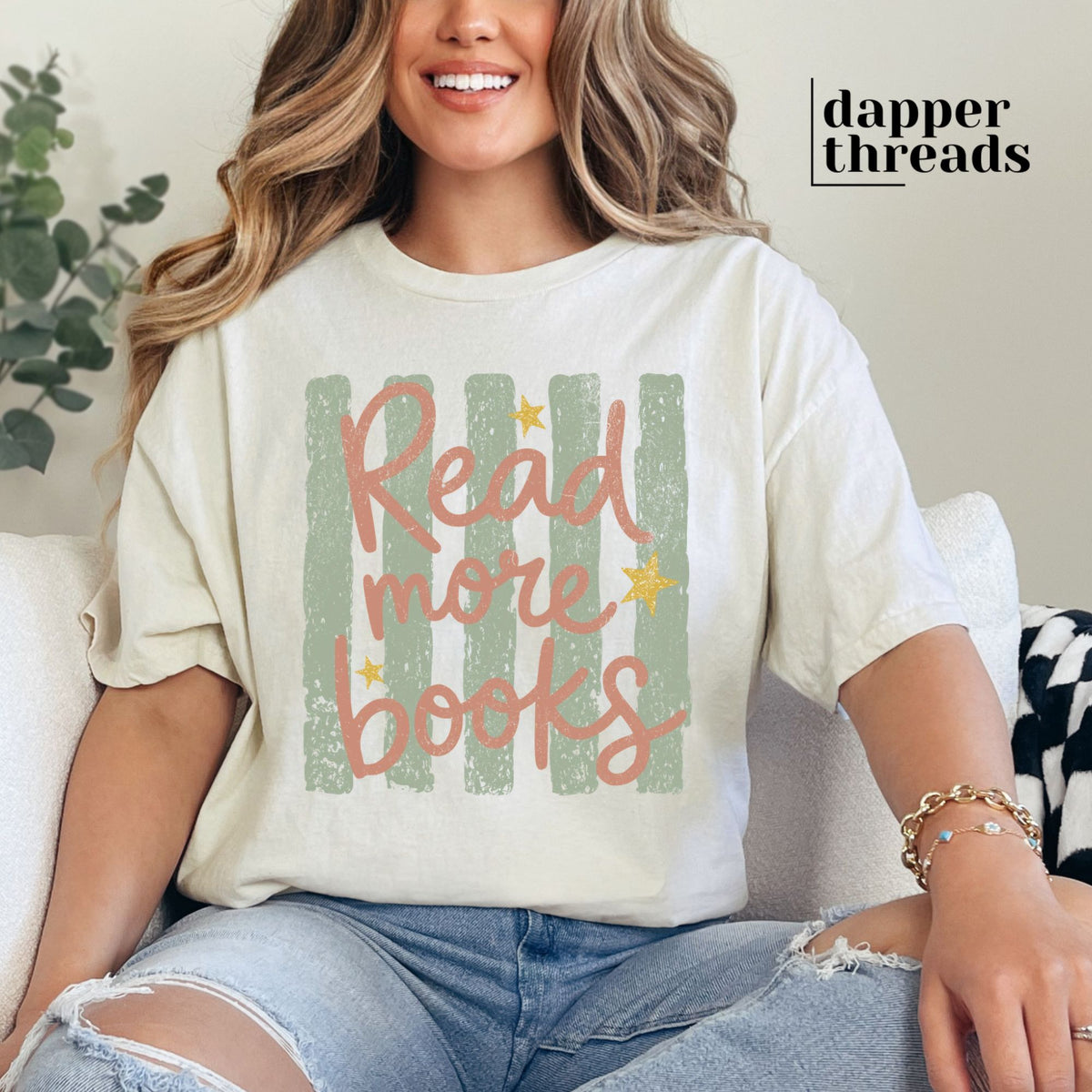 Green Striped Read More Books Tee