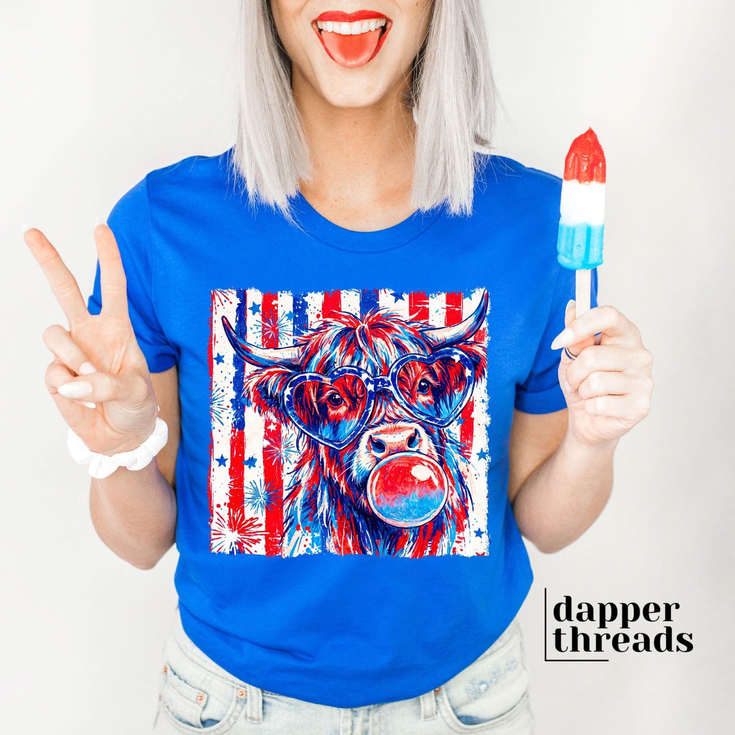 Highland Cow Patriotic Flag Tee