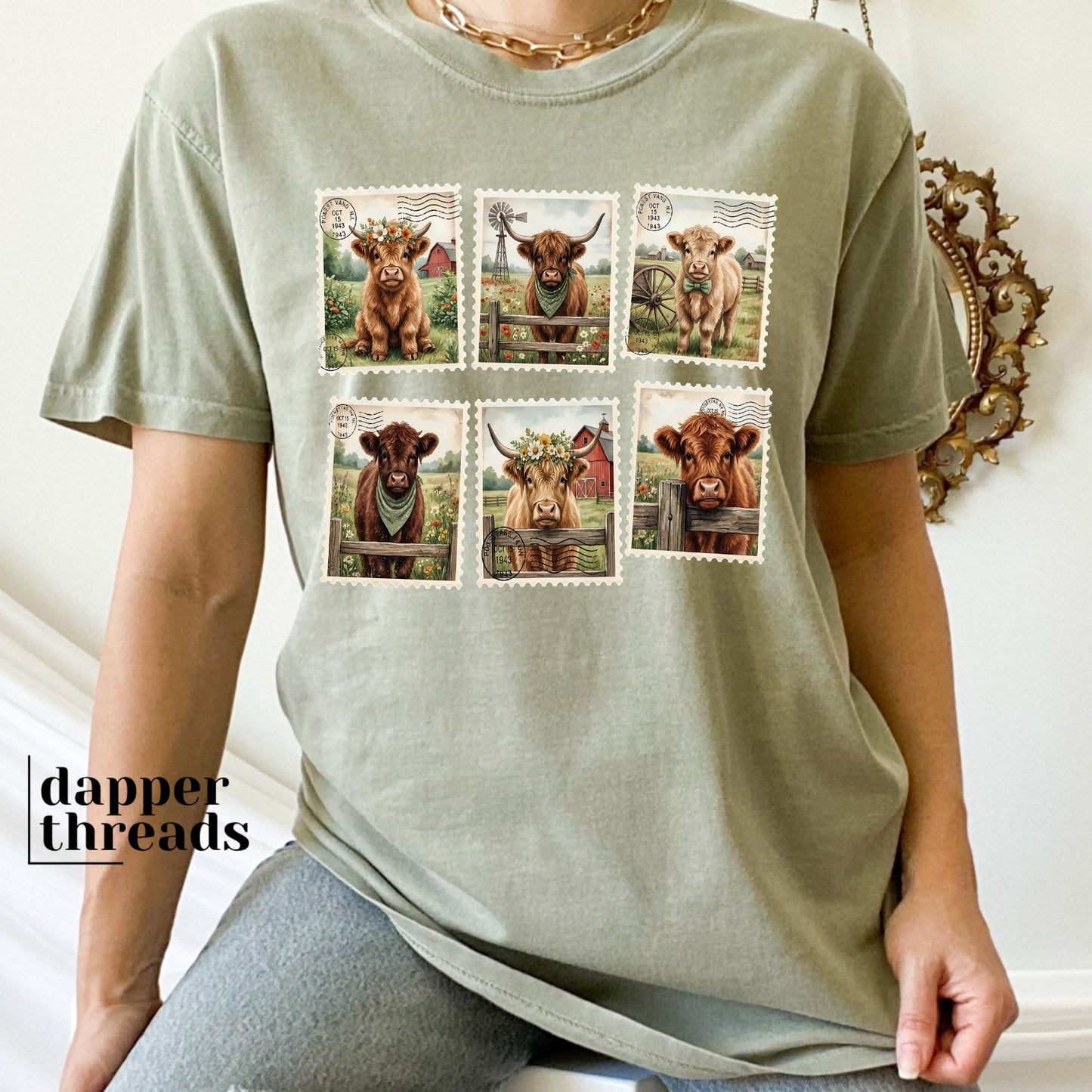 Highland Cow Postage Stamps Tee