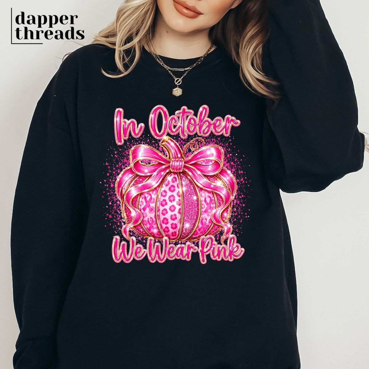 In October We Wear Pink Glam Pumpkin Sweatshirt