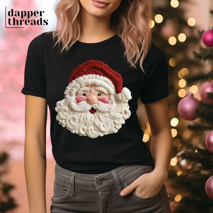 Jolly Santa Face Faux Yarn Tee