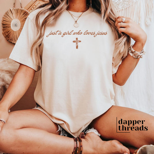 Just A Girl Who Loves Jesus Cross Tee