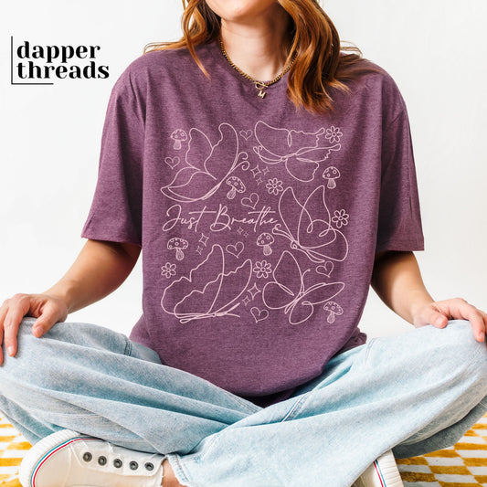 Just Breathe Butterfly Doodles Tee
