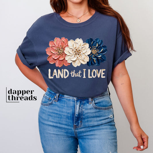 Land That I Love Flowers Faux Painted Tee